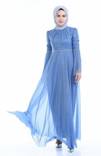 Blue Hijab Evening Dress 9012-03