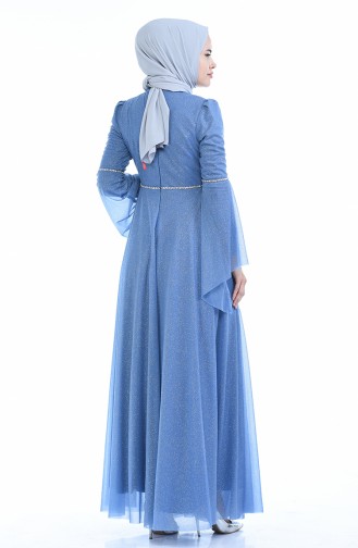 Blue Hijab Evening Dress 9012-03