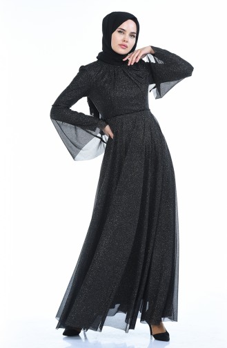 Black Hijab Evening Dress 9012-04