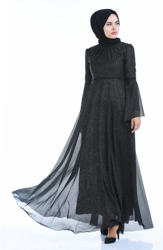 Black Hijab Evening Dress 9012-04