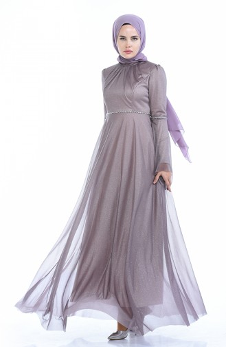 Dark Violet Hijab Evening Dress 9012-06