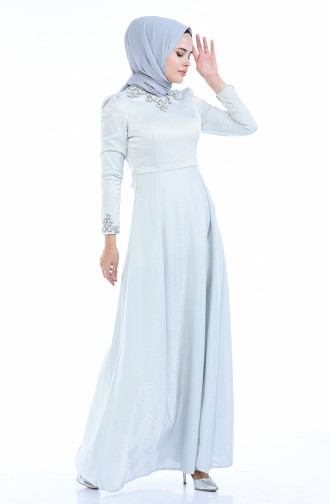 Silver Gray Hijab Evening Dress 7059-02