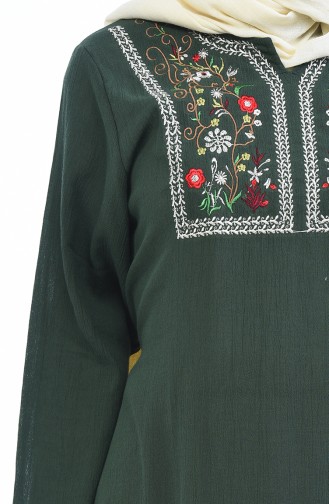 Nakışlı Şile Bezi Elbise 6000-03 Haki Yeşil