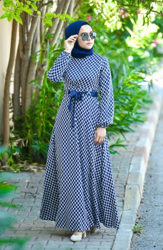Navy Blue Hijab Dress 8004-02