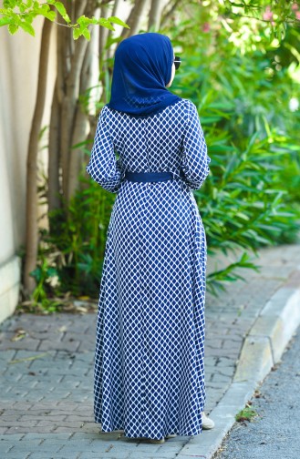 Navy Blue Hijab Dress 8004-02