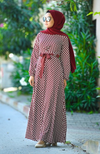 Weinrot Hijab Kleider 8004-03