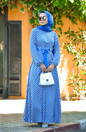 Saks-Blau Hijab Kleider 8004-06