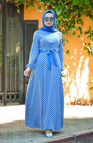 Saks-Blau Hijab Kleider 8004-06