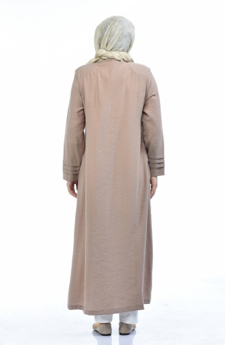 Abaya en Lin avec Poches Grande Taille 0375-03 Beige 0375-03