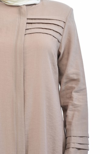 Abaya en Lin avec Poches Grande Taille 0375-03 Beige 0375-03