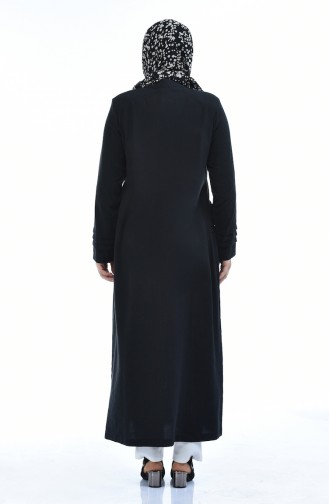 Abaya en Lin avec Poches Grande Taille 0375-04 Noir 0375-04