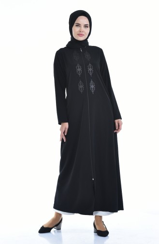 Steiniges Abaya mit Reissverschluss 0084-02 Schwarz 0084-02