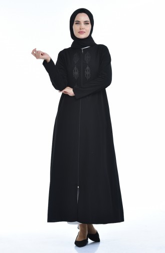 Steiniges Abaya mit Reissverschluss 0084-02 Schwarz 0084-02