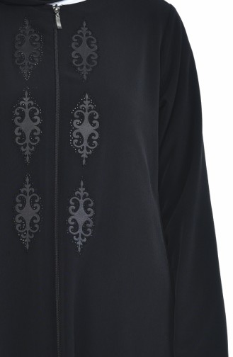 Steiniges Abaya mit Reissverschluss 0084-02 Schwarz 0084-02