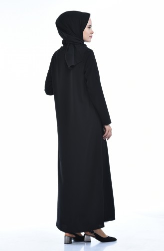 Blumenapplikation Abaya mit Reissverschluss  0085-01 Schwarz 0085-01