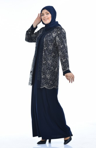Navy Blue Hijab Evening Dress 6229-01