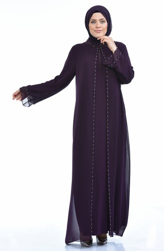Large Size Beading Embroidered Evening Dress 6227-02 Purple 6227-02