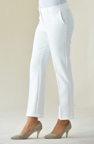 Straight Leg Trousers with Pockets 20005-04 Ecru 20005-04