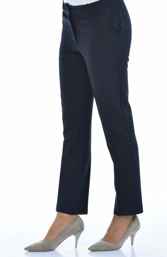 Straight Leg Trousers with Pockets 20005-07 Navy Blue 20005-07