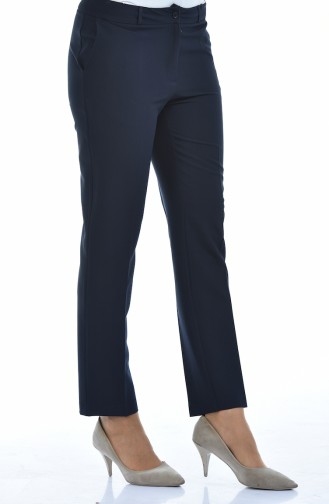 Straight Leg Trousers with Pockets 20005-07 Navy Blue 20005-07