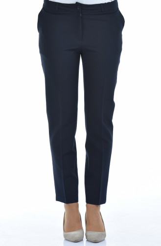 Straight Leg Trousers with Pockets 20005-07 Navy Blue 20005-07