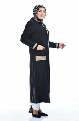 Abaya en Lin Grande Taille 0377-02 Noir 0377-02