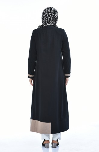 Abaya en Lin Grande Taille 0377-02 Noir 0377-02