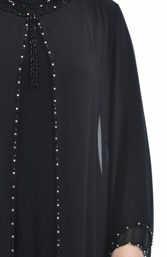 Large Size Beading Embroidered Evening Dress 6227-01 Black 6227-01