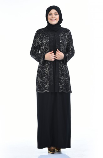 Large Size Stone Printed Jacket Dress Binary Suit 6229-03 Black 6229-03