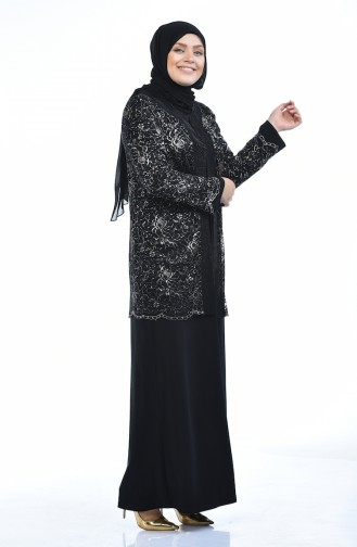 Large Size Stone Printed Jacket Dress Binary Suit 6229-03 Black 6229-03