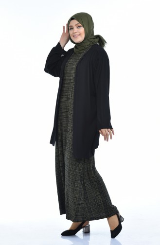 Grosse Grösse Strickjacke Kleid Doppel Set  8372F-03 Schwarz Grün 8372F-03