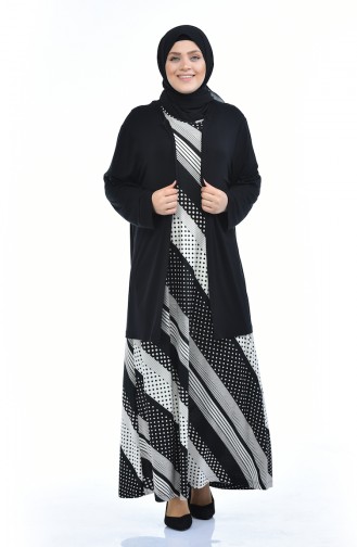 Ensemble Deux Pieces Gilet Robe Grande Taille 8372G-01 Noir 8372G-01