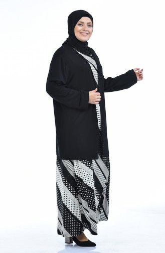 Ensemble Deux Pieces Gilet Robe Grande Taille 8372G-01 Noir 8372G-01