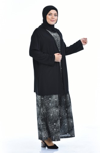 Ensemble Deux Pieces Gilet Robe Grande Taille 8372H-01 Noir 8372H-01