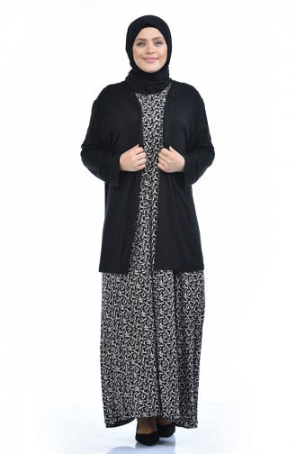 Ensemble Deux Pieces Gilet Robe Grande Taille 8372J-01 Noir 8372J-01