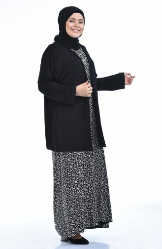 Grosse Grösse Strickjacke Kleid Doppel Set  8372J-01 Schwarz 8372J-01