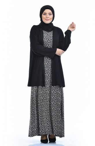 Grosse Grösse Strickjacke Kleid Doppel Set 8372K-01 Schwarz 8372K-01