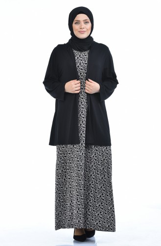 Grosse Grösse Strickjacke Kleid Doppel Set 8372K-01 Schwarz 8372K-01