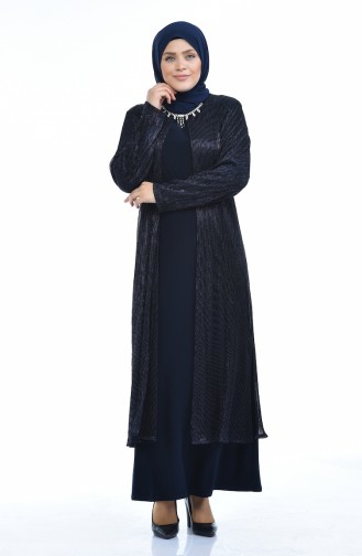 Navy Blue Hijab Evening Dress 1071-02