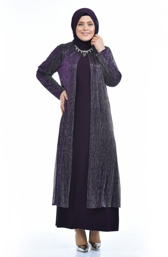 Plum Hijab Evening Dress 1071A-01