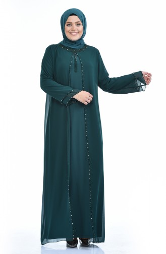 Emerald Green Hijab Evening Dress 6227-06