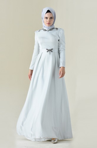 Gray Hijab Evening Dress 7050-01