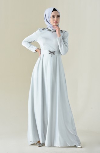 Gray Hijab Evening Dress 7050-01