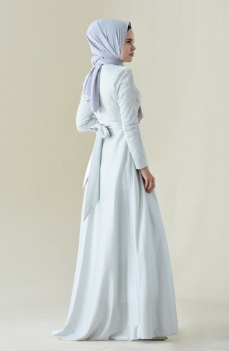 Gray Hijab Evening Dress 7050-01