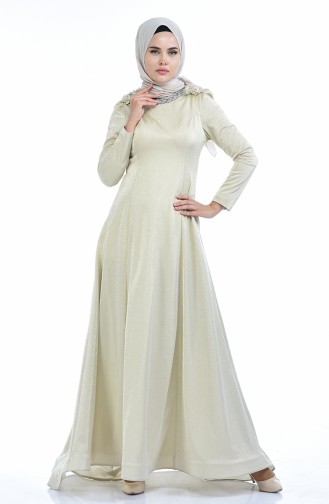 Beige Hijab Evening Dress 7054-02