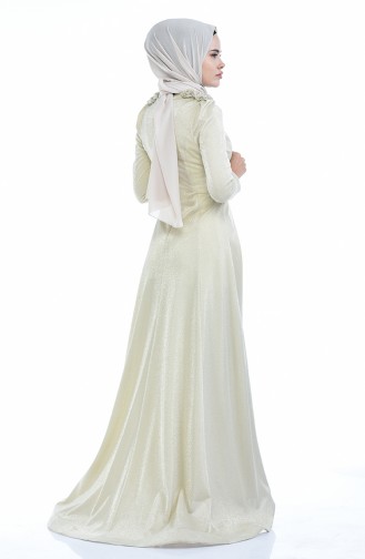 Beige Hijab Evening Dress 7054-02