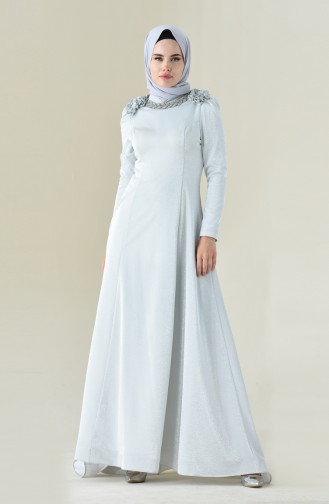 Gray Hijab Evening Dress 7054-03