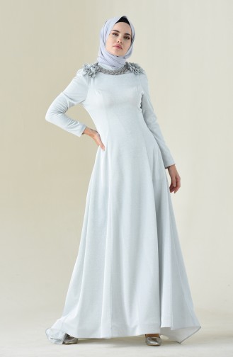 Gray Hijab Evening Dress 7054-03