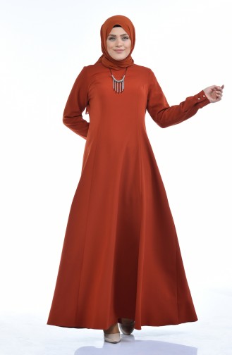 Grosse Grösse Kleid mit Halskette  9013-01 Ziegelrot 9013-01