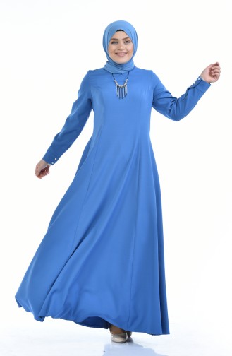 Grosse Grösse Kleid mit Halskette 9013-03 Blau 9013-03